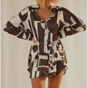 Peppermayo Faye Mini Shirt Dress - Black and White Geo size 4